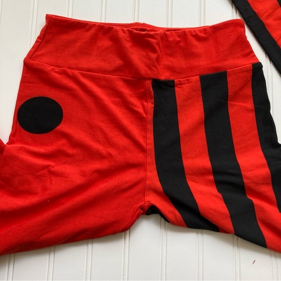 NWT LuLaRoe OS Halloween leggings red-orange black stripes dots harlequin - Picture 3 of 5
